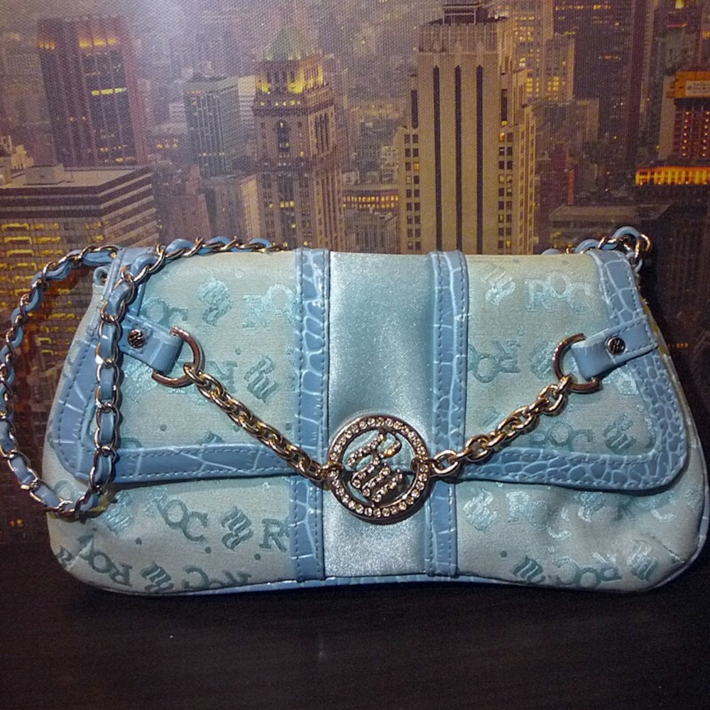 Rocawear Baby Blue Logo Satin Handbag Chain Handle